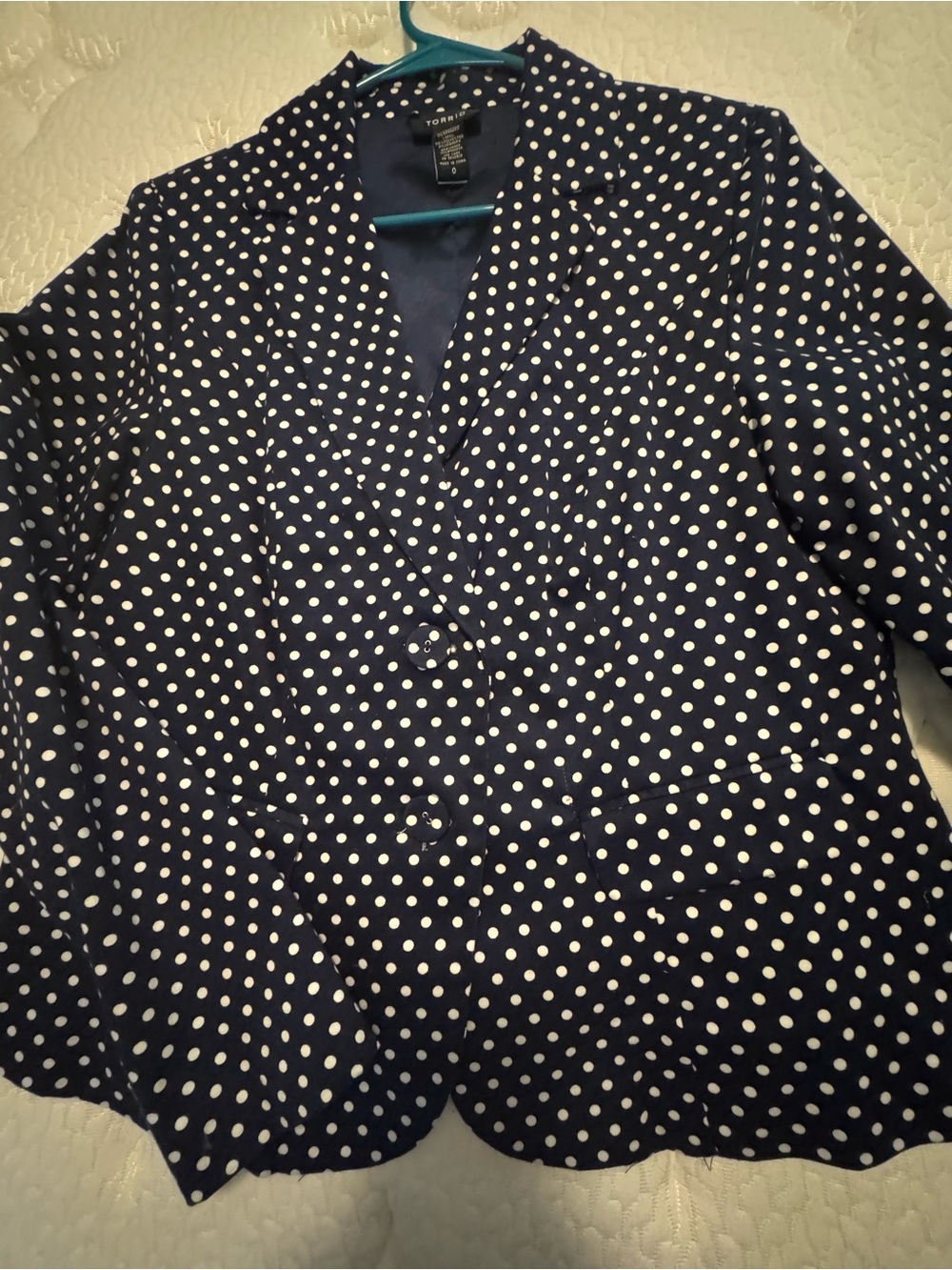 torrid Navy and White Polka Dot Button-Front Blazer